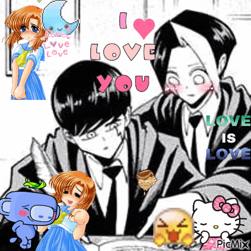 a collage of anime characters with the words i love you on top