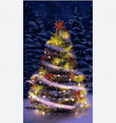 a painting of a christmas tree with a red star on top