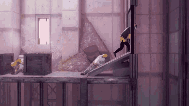 a man in a hard hat is running down a ramp