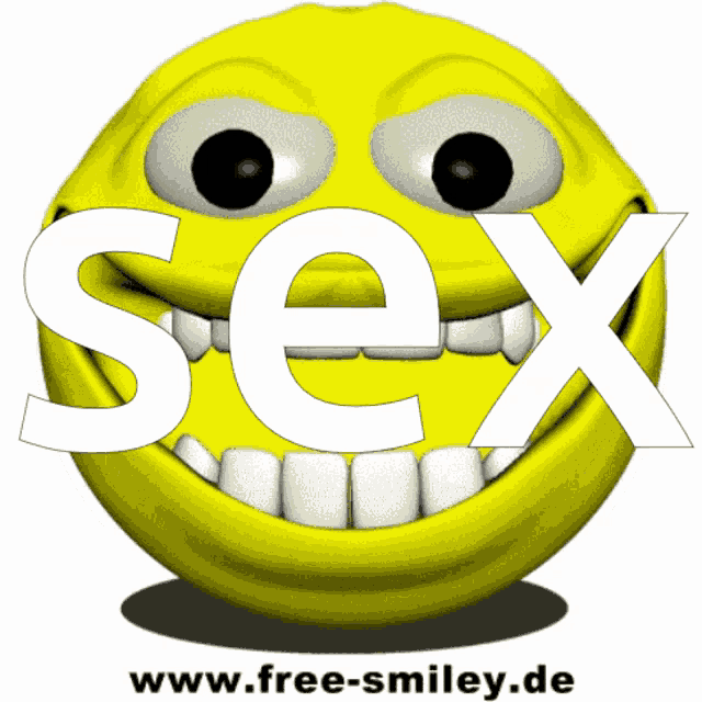 a smiley face with the word sex in white letters