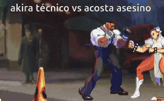 a video game scene with the words akira tecnico vs acosta asesino at the bottom