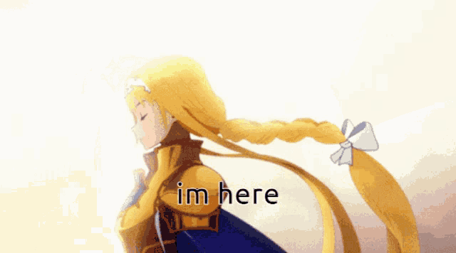 a picture of a girl with the words i 'm here above her