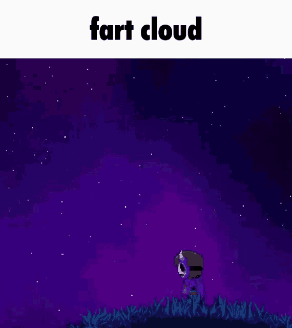 a cartoon of a skeleton standing in the grass under a purple sky with stars .