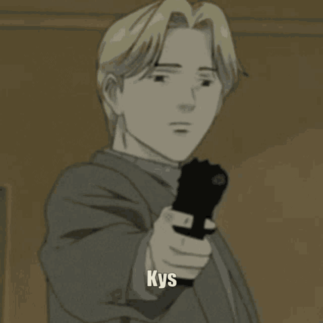 a person is holding a gun in their hand and pointing it at someone .