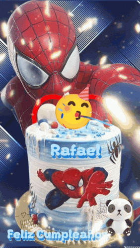 a birthday cake for rafael with a spider man on it