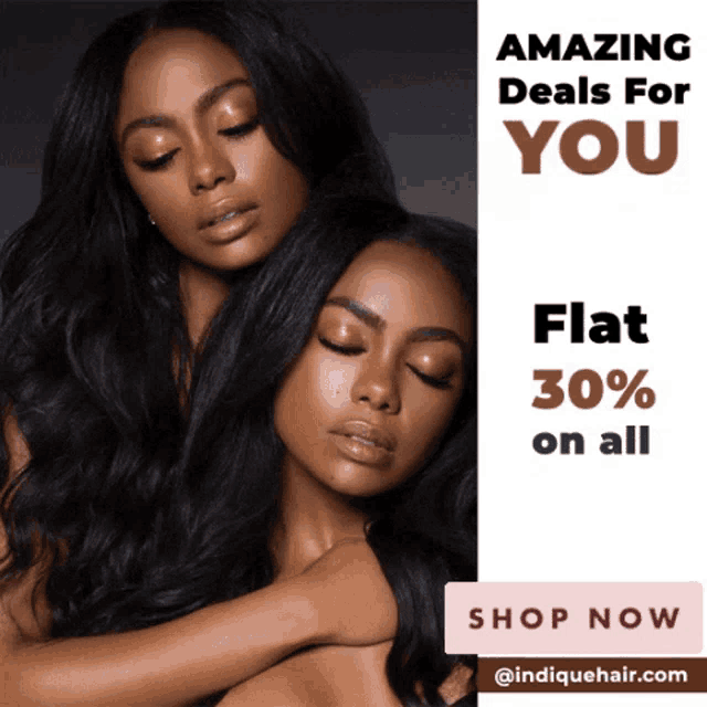 an ad for hair extensions that says flat 30 % on all
