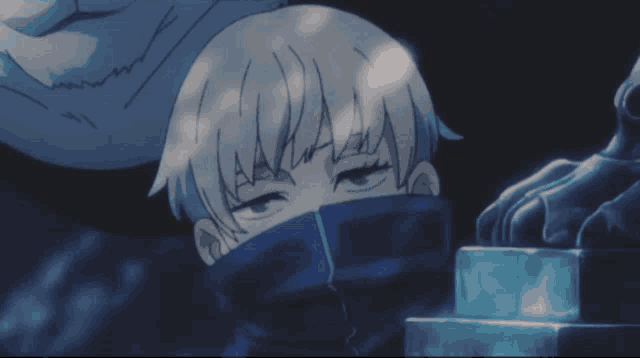 a cartoon character with a blue scarf around his neck