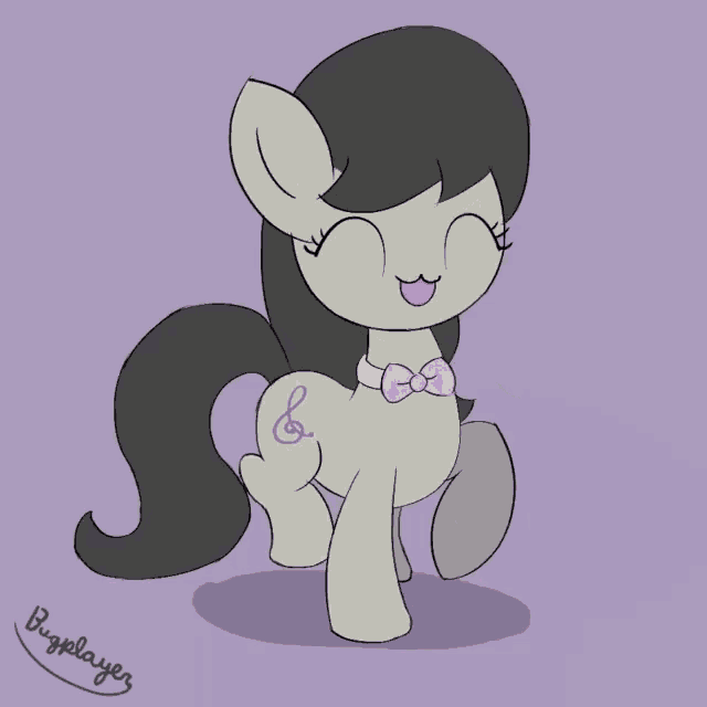 a drawing of a pony wearing a bow tie and a treble clef