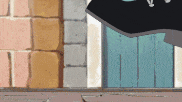 a cartoon of a person standing in front of a blue door