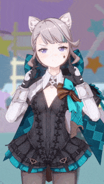 a girl with a cat ear and a star on her forehead