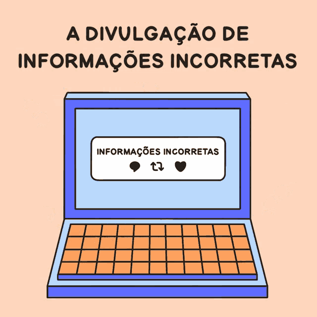 an illustration of a laptop with the words " a divulgacao de informacoes incorretas "