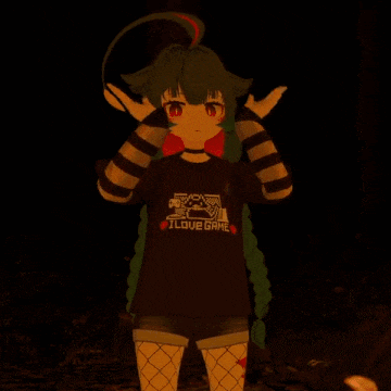 a girl with green hair is wearing a i love game shirt
