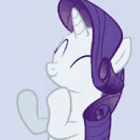 rarity from my little pony is wearing a purple wig and headphones .