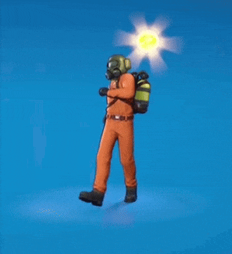 a man wearing a gas mask and a backpack is dancing in front of a sun