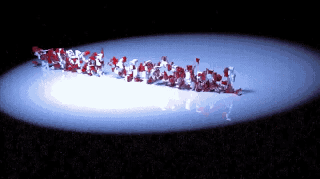 a computer generated image of a group of people dancing in a line