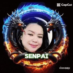 a picture of a woman with two dragons and the name senpai on it