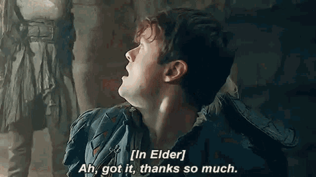 a man is talking to another man and says `` in elder '' .