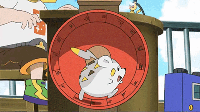 a cartoon of a hamster running in a hamster wheel with the numbers 1 through 12 on it