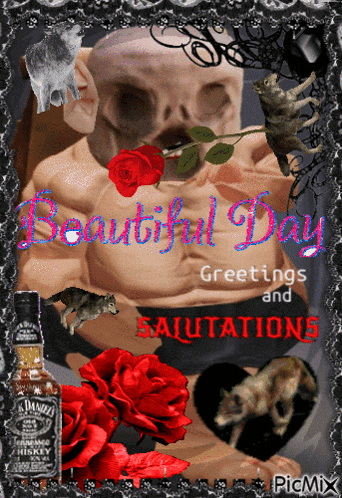 a bottle of jack daniels whiskey is surrounded by red roses and a skull