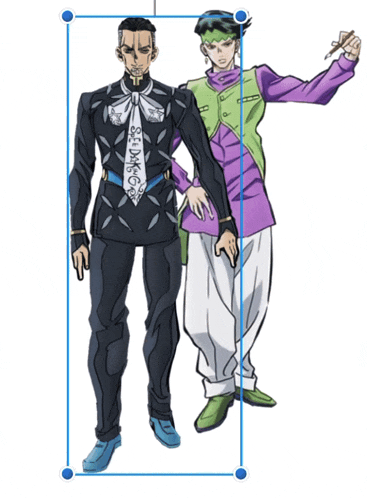 two cartoon characters are standing next to each other with one wearing a purple vest and the other wearing a green vest