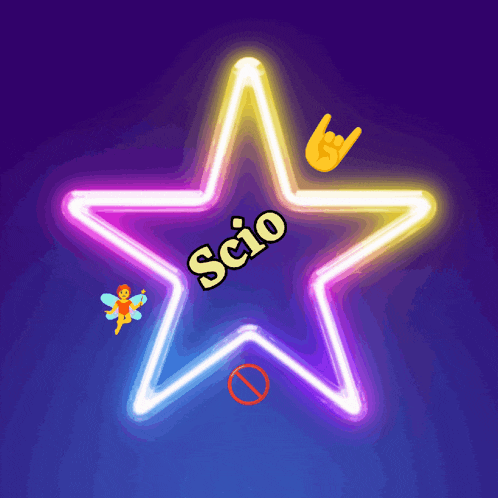 a neon star with the word scio written on it
