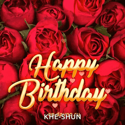 a bouquet of red roses with the words " happy birthday "