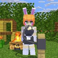 a pixel art of a girl with bunny ears and a cat tail