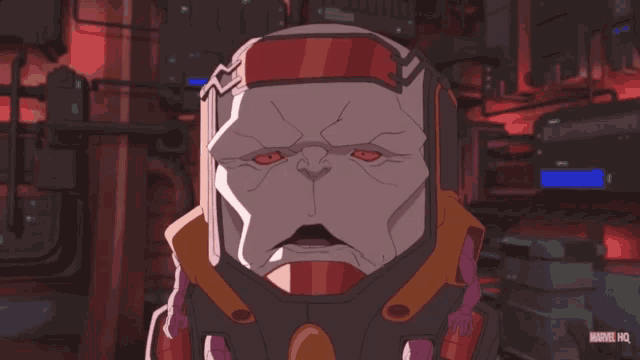 a marvel hq advertisement with a cartoon character in a helmet