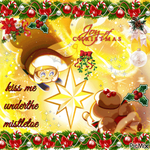 a christmas greeting card with candy canes and mistletoe