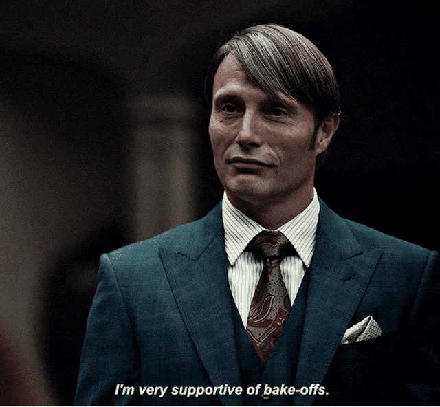 a man in a suit and tie says that he is very supportive of bake-offs