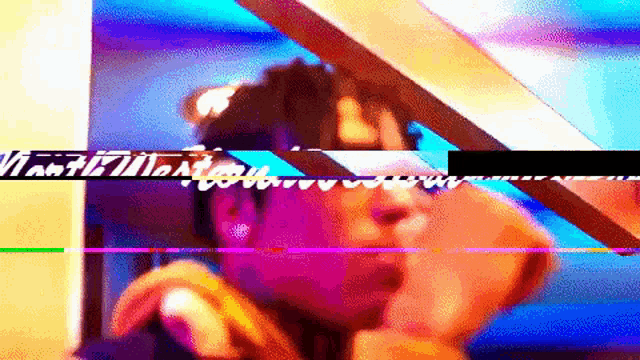 a blurry picture of a person 's face with a purple and blue background that says ' www ' on it
