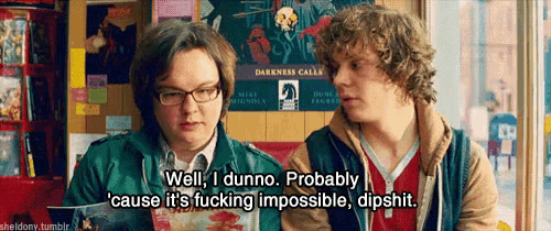 two men are sitting next to each other and one of them is saying well i dunno