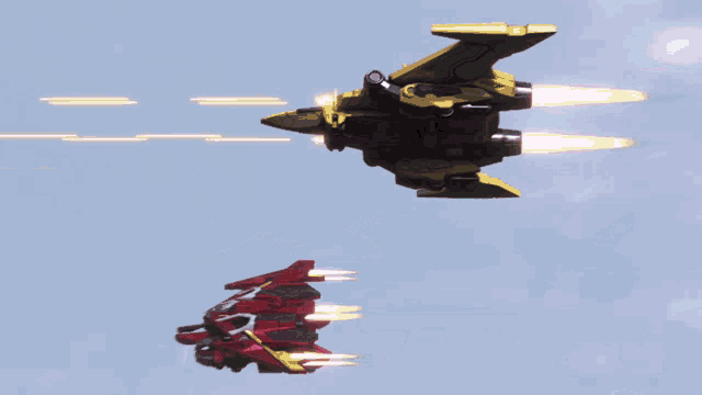 a red and yellow robot is flying through the air with chinese writing on the bottom right corner