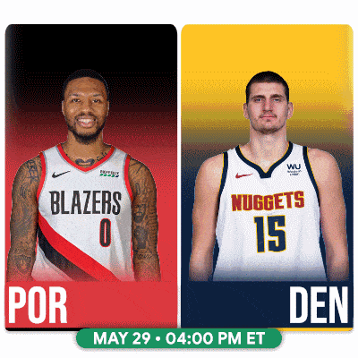 two basketball players for the blazers and nuggets are shown
