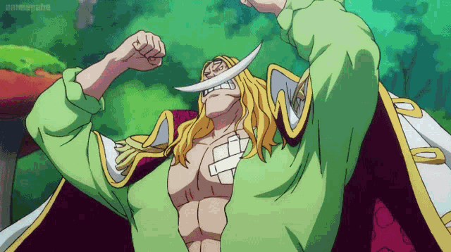 a man with a white beard and a bandage on his chest