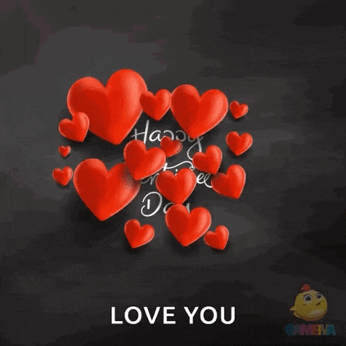 a happy valentine 's day greeting card with red hearts