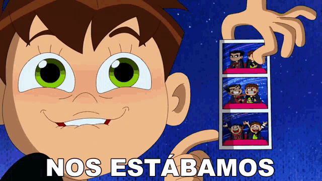 a cartoon of ben tennyson holding a picture of a roller coaster and the words nos estabamos