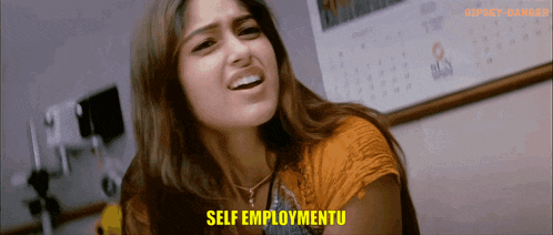 a woman with the word self employtu on her face