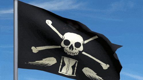a pirate flag with a skull and crossbones and an hourglass on it