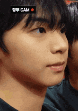 a close up of a young man 's face with a cam icon above it