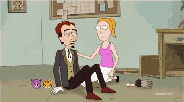 a cartoon of a man and woman sitting on the floor with emojis around them