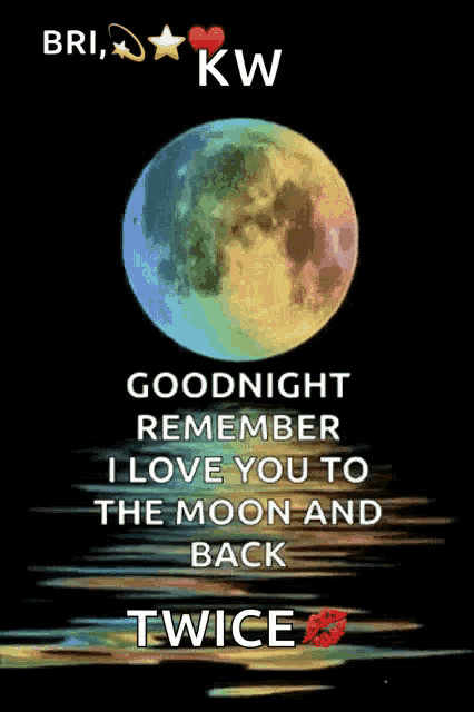a picture of a full moon with the words goodnight remember i love you to the moon and back twice on it