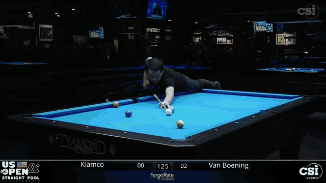 a pool table with a blue cloth that says diamond