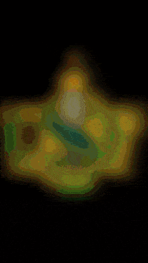 a drawing of a sword with a green and yellow stripe