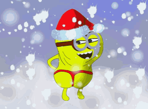 a cartoon minion wearing a santa hat and a red thong