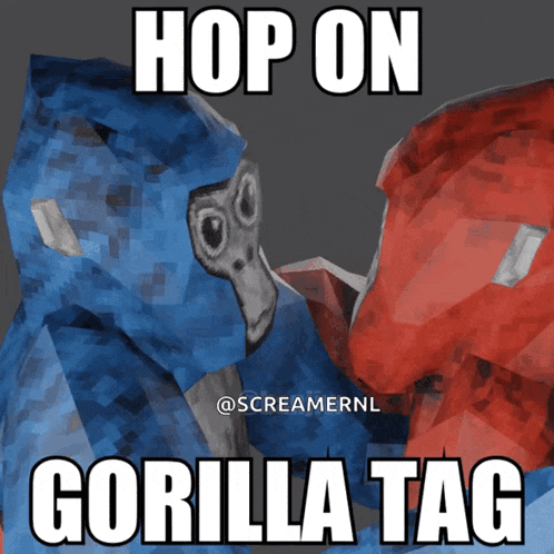 a poster that says " hop on gorilla tag "