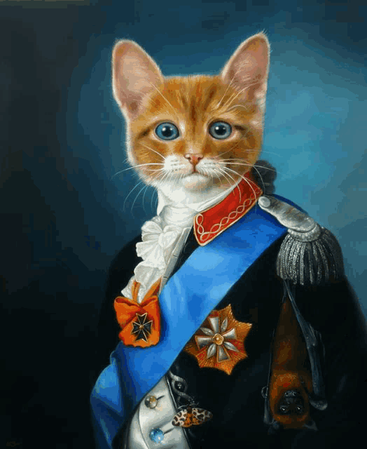 a painting of a cat dressed as a military officer