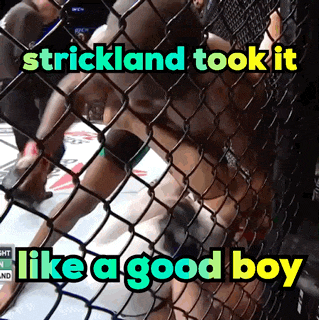a fighter in a cage with the words strickland took it like a good boy below him