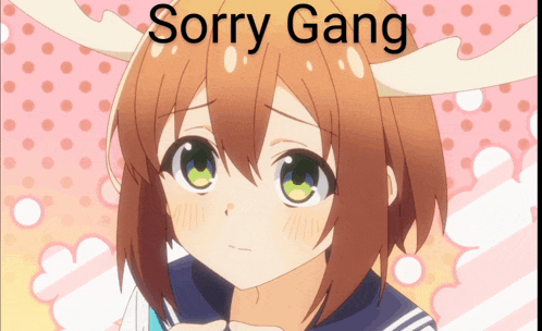 a picture of a girl with horns and the words sorry gang above her