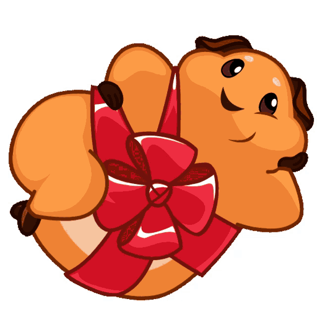 a cartoon hamster with a red bow around it 's neck